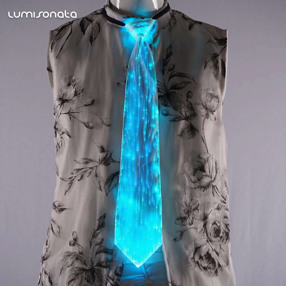 2021 New novelty colorful luminous fiber optic fabric neck tie with led lights