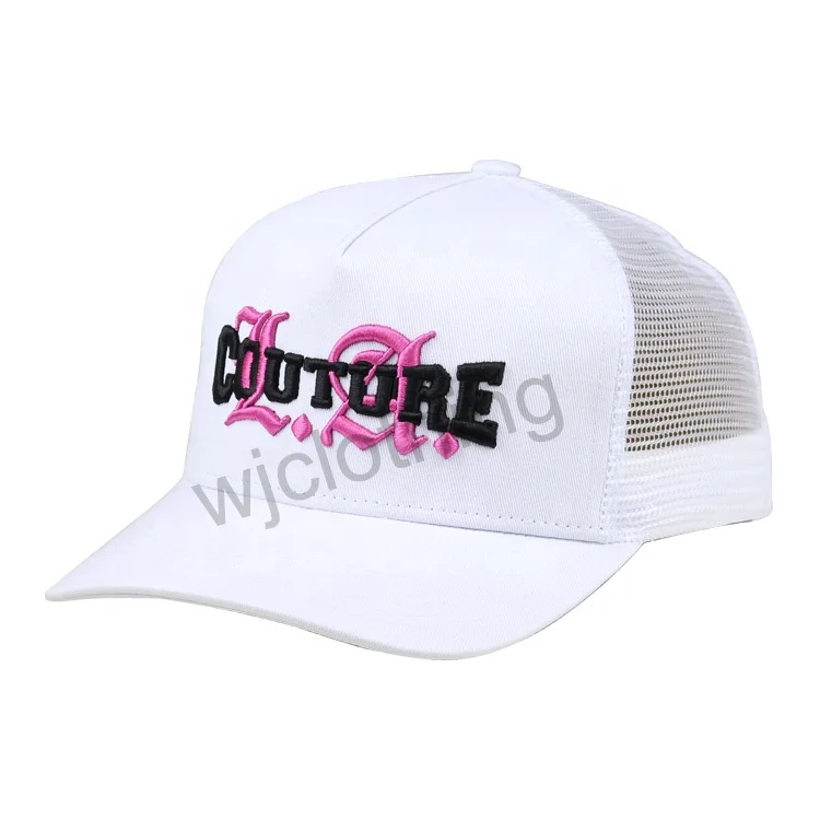 Low profile 5 panel custom embroidery white trucker hat