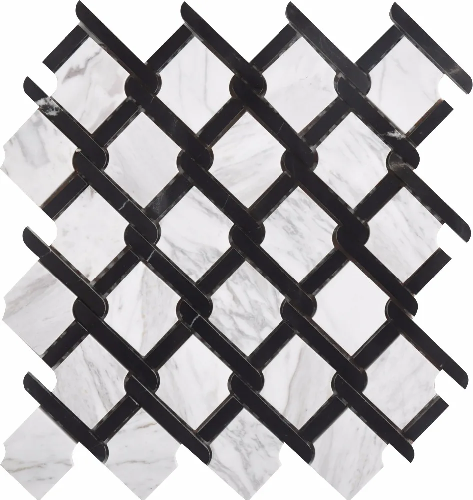 black and white rhombus stone mosaic tile for home decoration