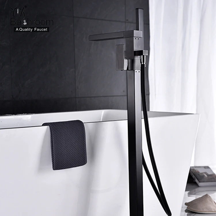 Stand alone style Contemporary  waterfall faucet matter black floor standing shower set
