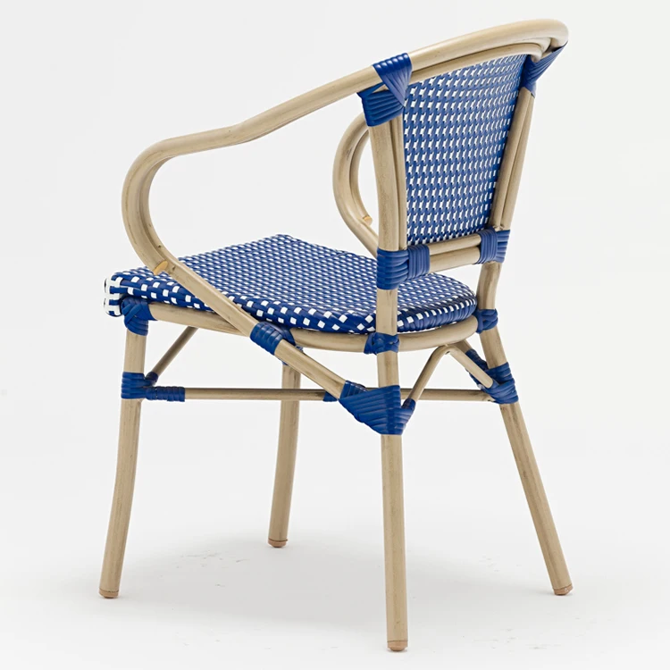 Плетеный стул синего и белого цвета, обеденный стул из ротанга