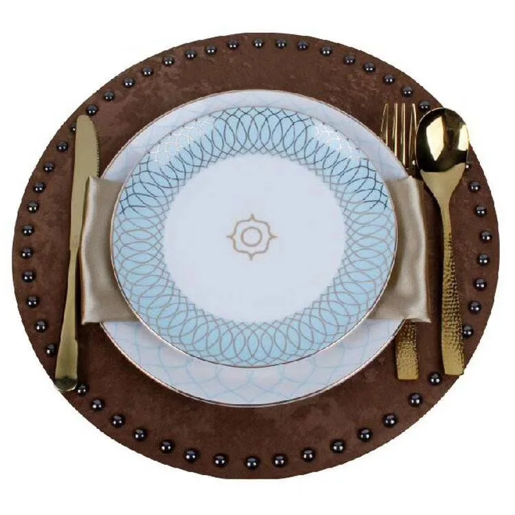 Fine porcelain  dinner plate set with cutlery and mat  for one people