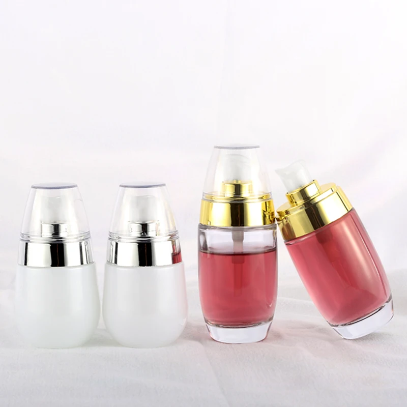 Luxury cosmetic packaging 30ml 50ml pearl white cosmetic serum bottle pump foundation glass bottle