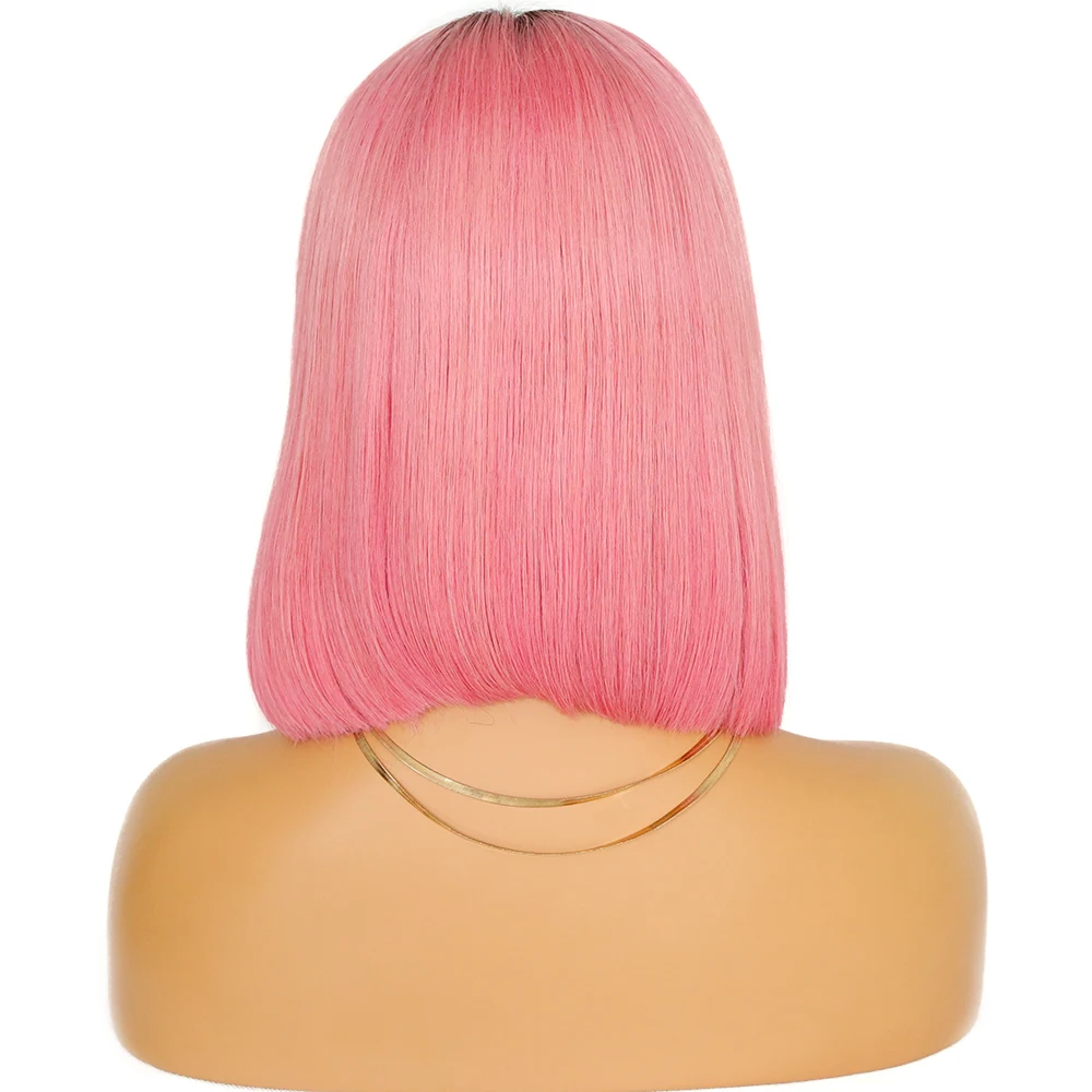 Ready to Ship  Virgin Brazilian Remy Human Hair Ombre natural to pink color Bob Cut pink lace wig Lace Frontal Wig