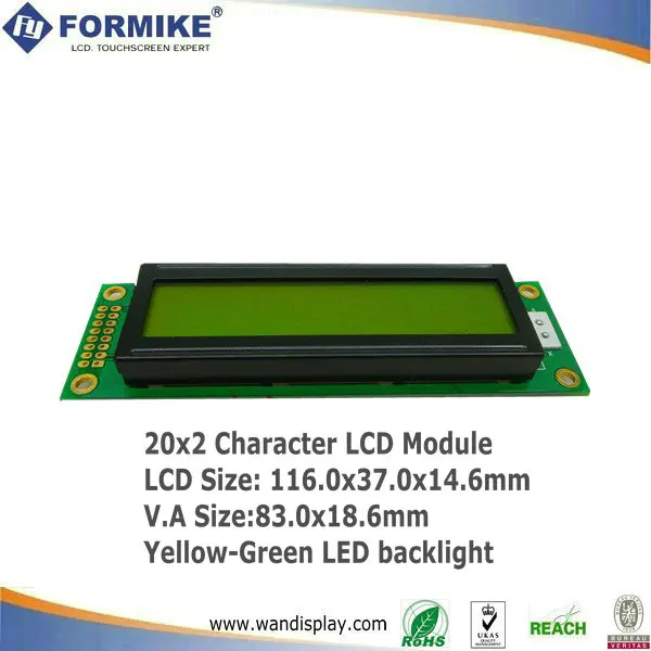 Formike желто-зеленый 20x2 жидкокристаллический характерный модуль (WC2002A2SBX6B)