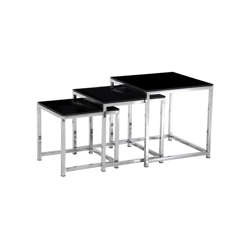 Chinese modern and luxuery black square glass and chromed legs moroccan coffee table