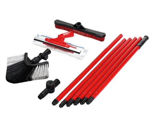 multi function window cleaning kit with rotating head microfiber cloth and telescopic pole window squeegee set