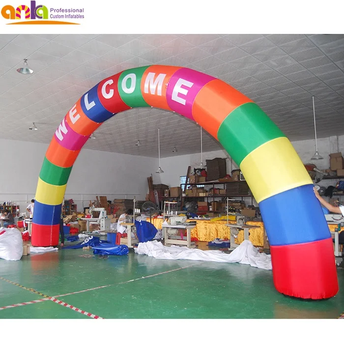 Cheap price inflatable rainbow arch, Christmas entrance archway with logo for avvertising/wedding decoration