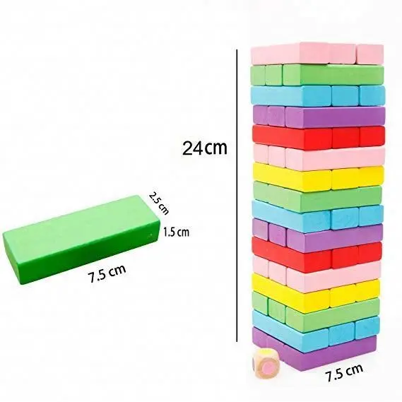 High quality educational colorful wooden building blocks tumbling tower toy kids domino games