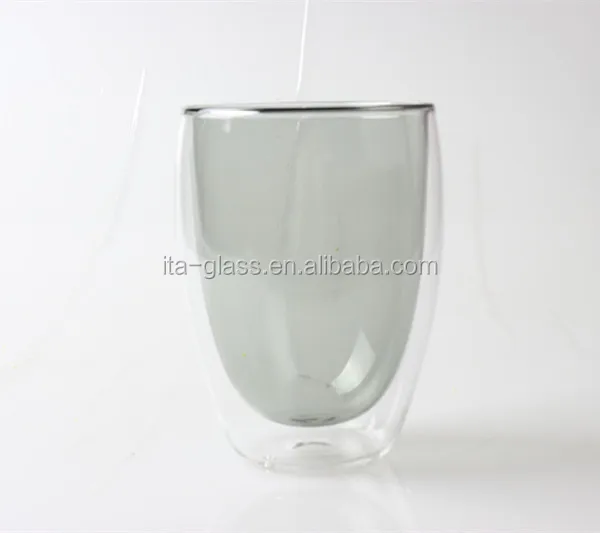 glassware factory competitive price 350ml inside color gray outside clear double wall beer acrylic wine glass tumbler for drink