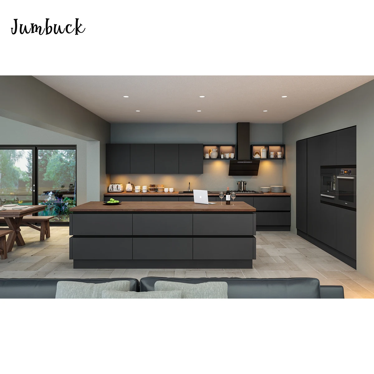 
 Роскошный набор кухонной мебели с изображением современного черного островка, дизайн шкафов, сделано в Ханчжоу  