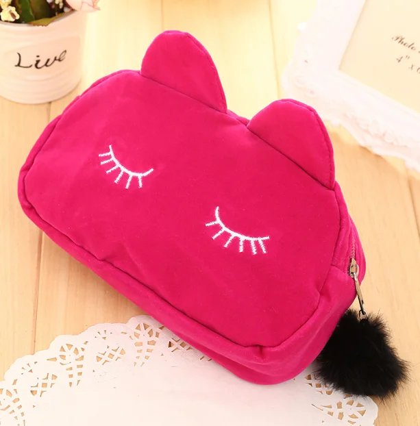 Hair Ball Accessory Suede Material Cute Promotional Bag Coin Purse Embroidery Eye 3D Rabbit Shape Pouch Cosmetic Bag