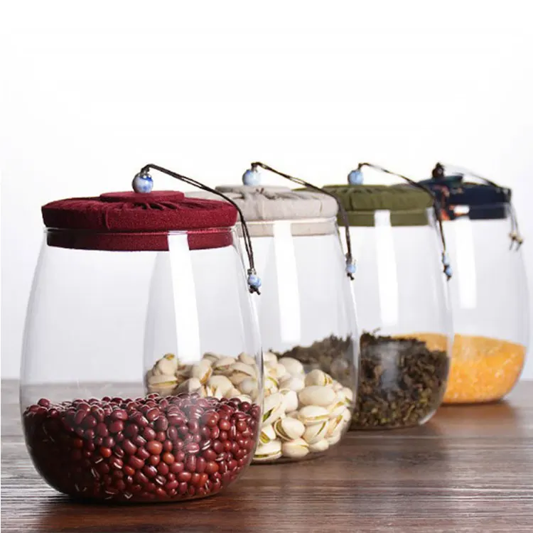 Best selling spice jar high borosilicate glass jar with cloth lid glass elegant coffee manufacture