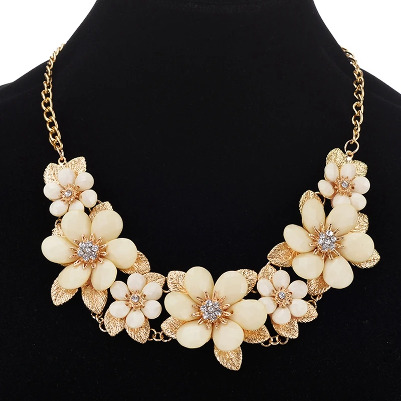 NW-1338 Wholesale Fashion Jewelry Graceful Chunky Flower Leaf Big Necklace,Statement Costume Jewelry Made In China