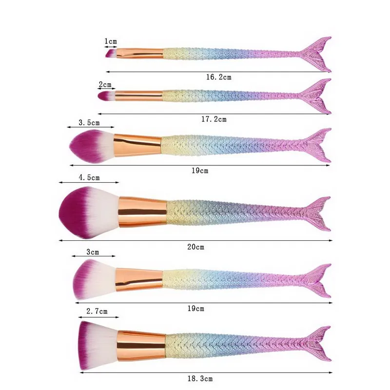 Best Quality 6PCS Mermaid Makeup Brush Set Fish Tail