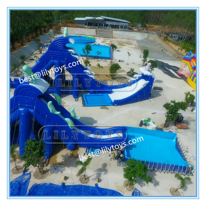 Прочный водный каркас из ПВХ плавательный бассейн с металлической рамой большой водной горкой