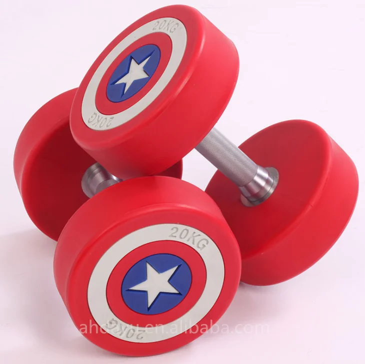 Фиксированная Высококачественная гантеля с круглой головкой и полиуретановым покрытием Captain America