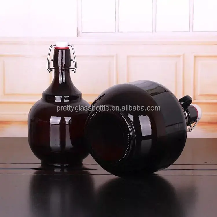 Swing top 32oz 64oz glass beer growler 1L/2L amber wine jug glass bottles wholesale