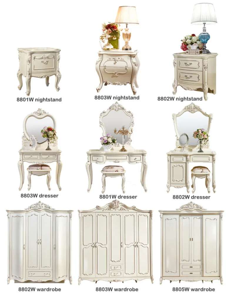 H8801W hotel antique designs of bed and dressing table with almirah