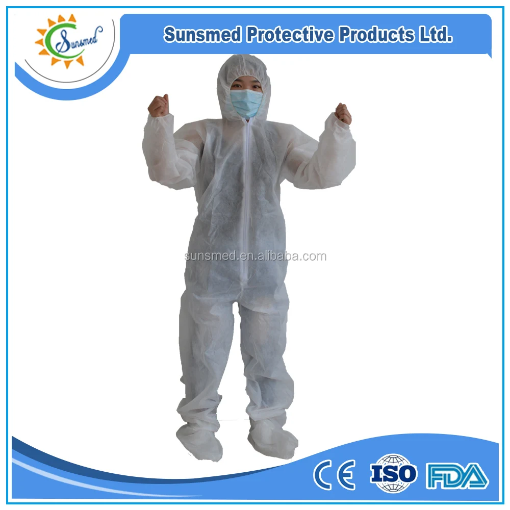 disposable protective coverall nonwoven PP disposable Coveralls with shoe covers coverall with hood