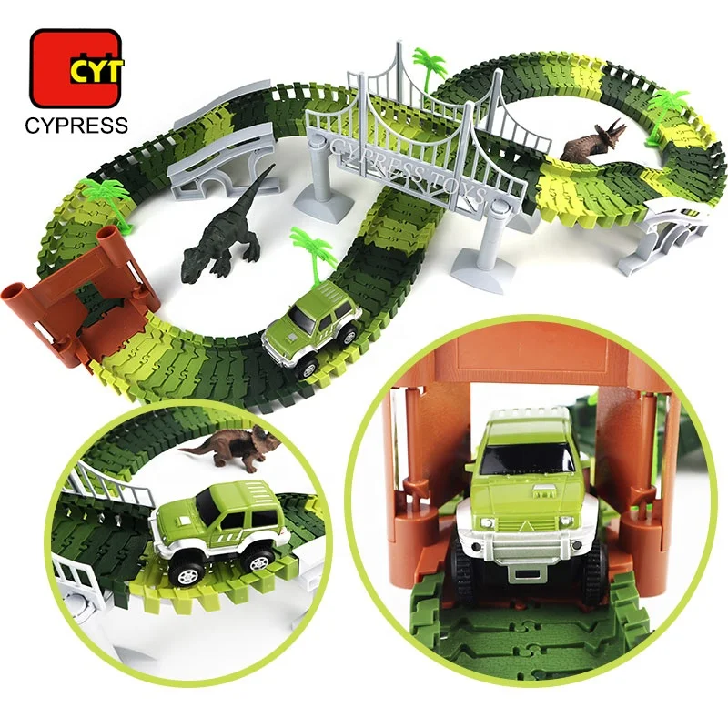 DIY Bending Flexible Railways Dinosaur Toy Set Race Track With Electric Car