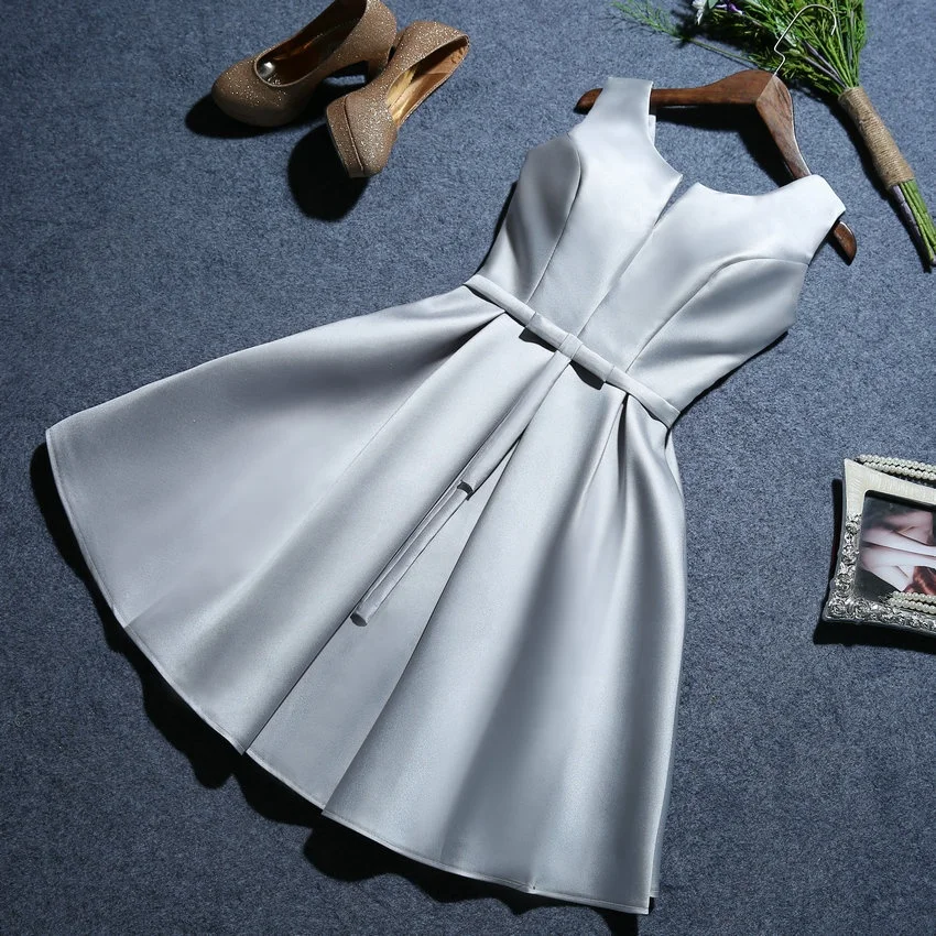 
2019 Silvia Lace-up Satin Cocktail Dress With Pockets 