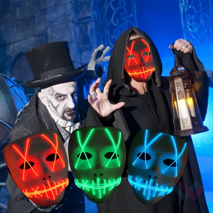 Halloween Mask Cosplay LED Glow Scary EL Wire Light Up Grin Masks for Festival Parties Costume