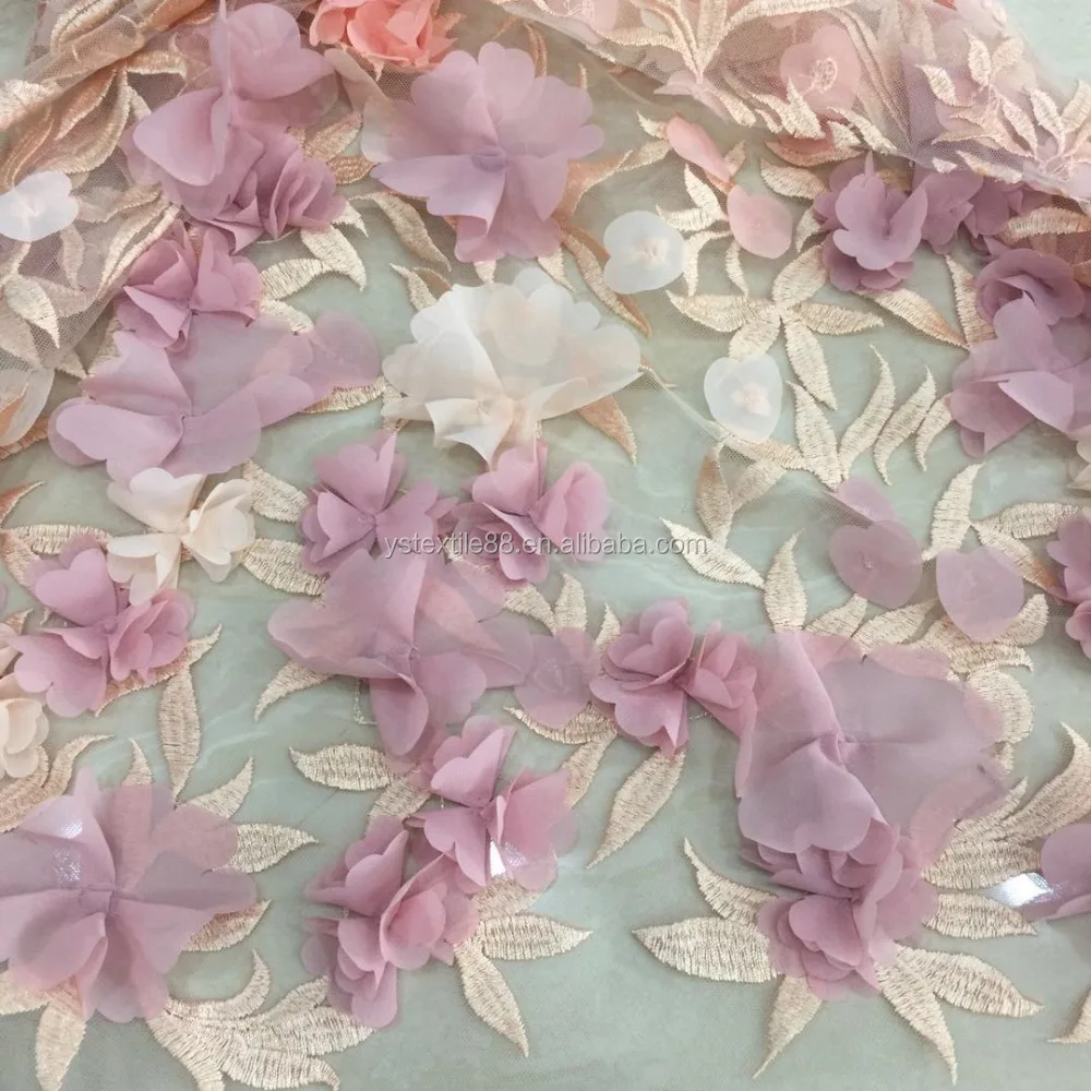 Прямая продажа с фабрики, оптовая продажа, кружевная ткань, шифон с 3d цветочной вышивкой, кружево для платья и юбки YS628