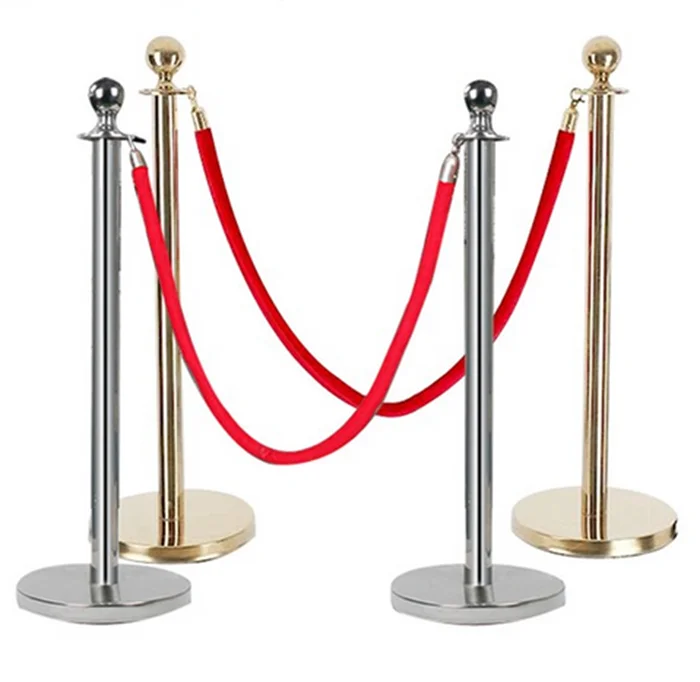 Gold Colour Stainless Steel Stanchion Rope Queue Pole Stand Velvet Rope Barrier