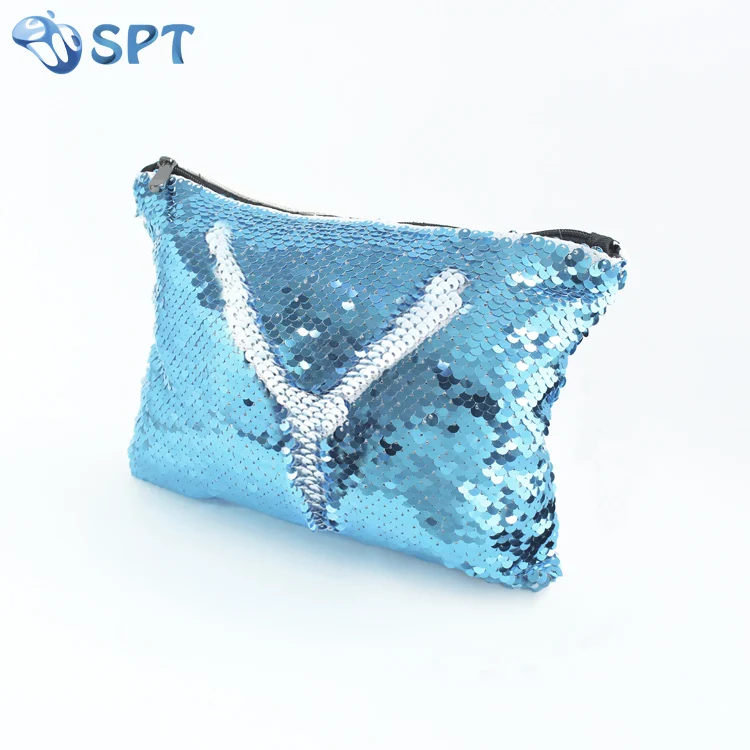 Sublimation Front white Sequin Linen Zipper Makeup Bag