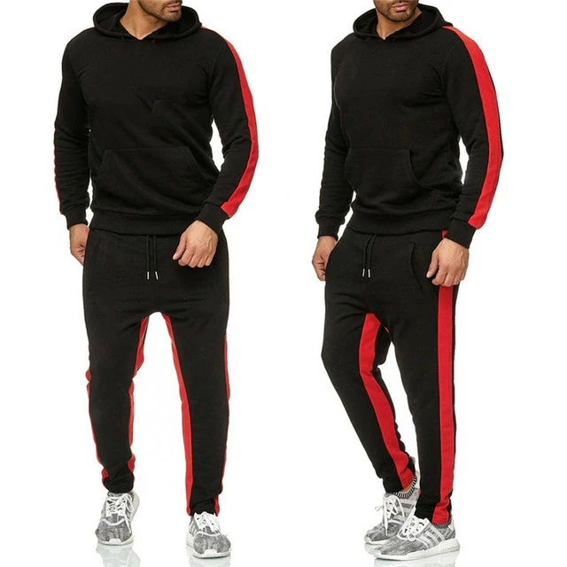 New Sportswear 2 Piece Hoodies and Pants Wholesale Men Track Suit Set Print Custom Logo Suit with Contrast Panel