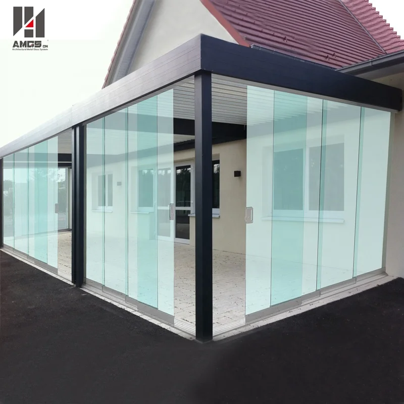 
10mm tempered glass exterior decorating aluminum frameless sliding glass door 