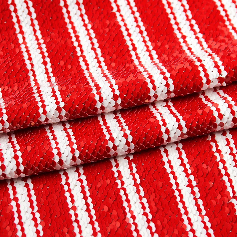 Stylish beautiful red white striped mesh sequin embroidery fabric for women