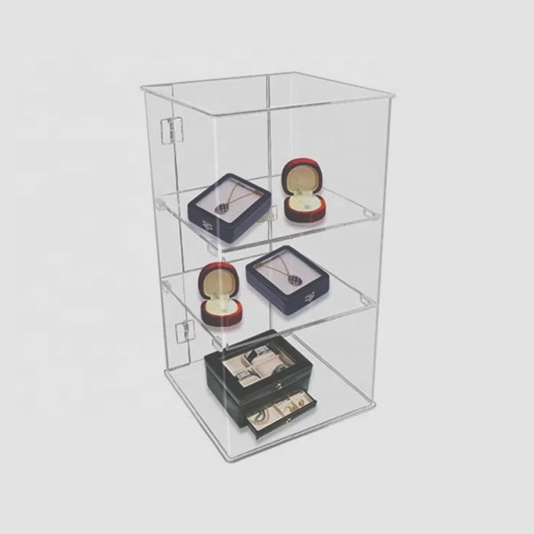 Factory custom clear acrylic camera watch display case fashional jewelry display cabinet with lock