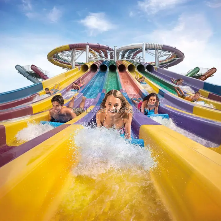 Aqua park multi-lane and colorful fiberglass mat racer water slides for sale