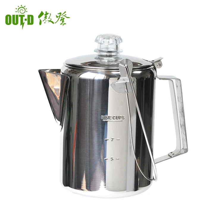 Hanging handle stainless steel 9 cup percolator coffee pot suitable for open fire