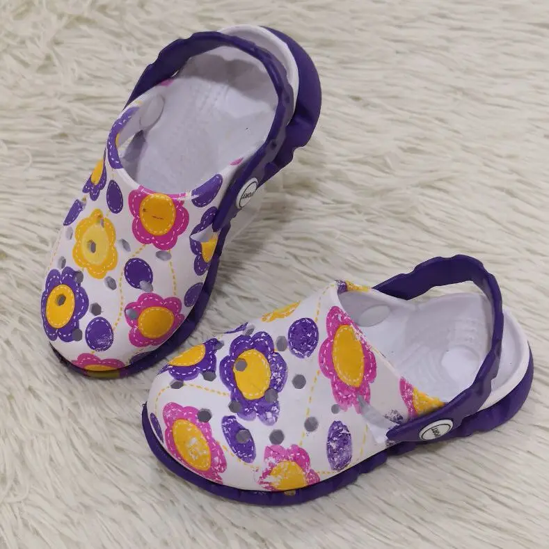 Wholesale Anti Slip EVA Clogs Shoes Kids Foam Clogs Printed Flowers Baby Clogs  Shoes Sandals Size 18-23#