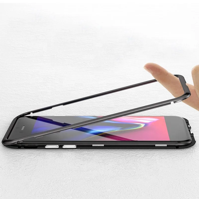 cell phone Magnetic Adsorption Aluminum Bumper Tempered Glass Back mobile Case covers For iphone X XR XS Max