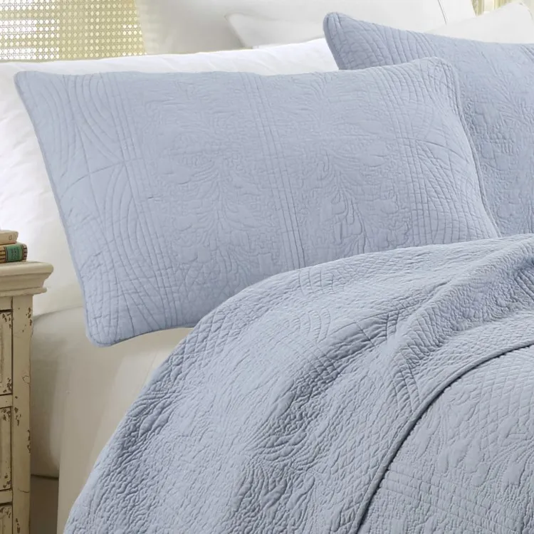 Light Blue Color Embroidered Thin Summer Quilt