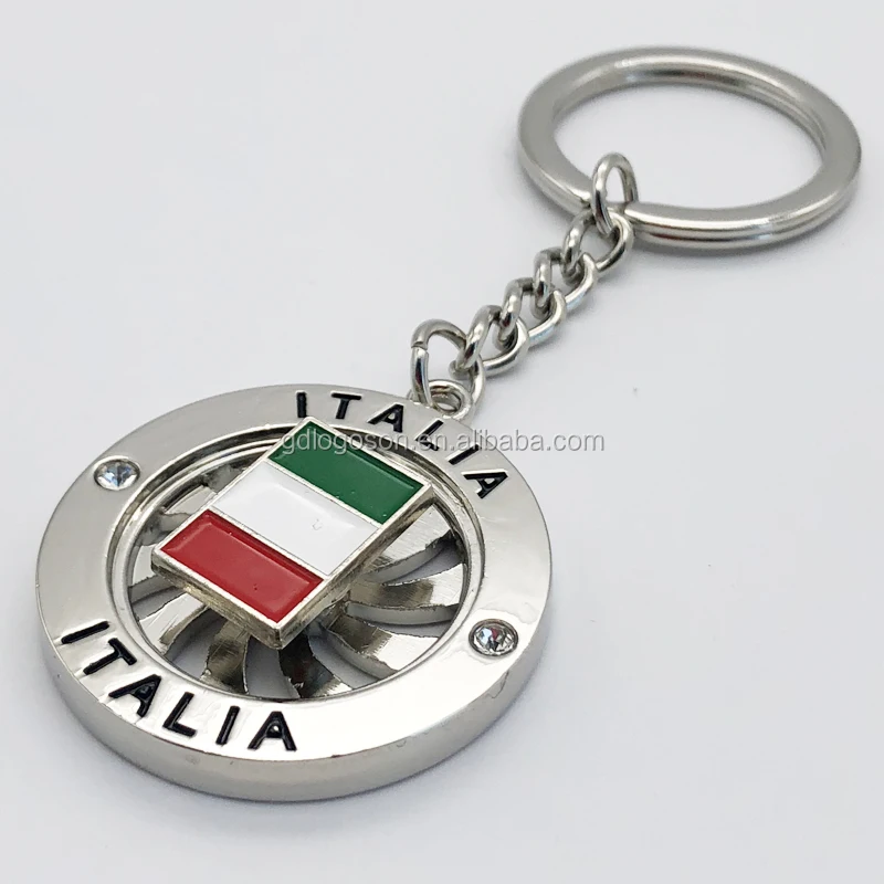 Wholesale Zinc Alloy Die Casting Turntable Novelty Key Chains Wheel Shape Italia Flag Spinner Key Rings