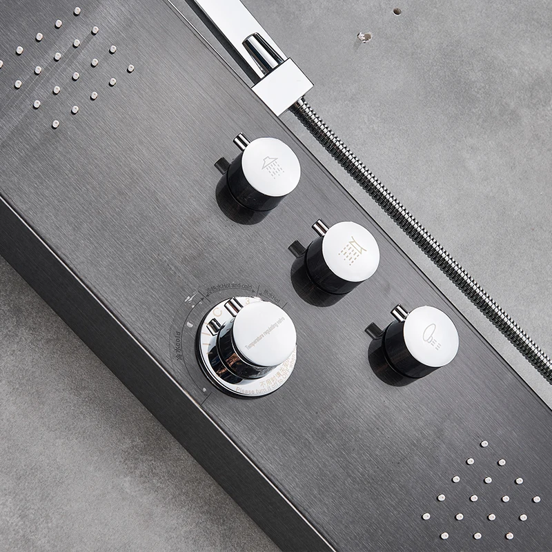 Black Bathroom Rain Shower Panel Brushed Nickel Shower Column Tub Hand Shower Wall Panels with Massage