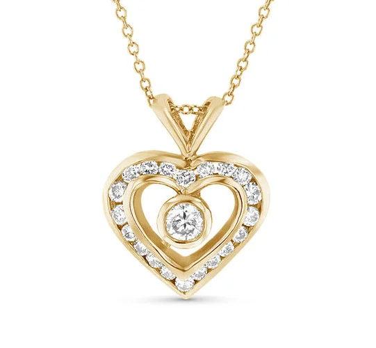 Bezel White Gold Diamond Heart Pendant in 925 Sterling Silver