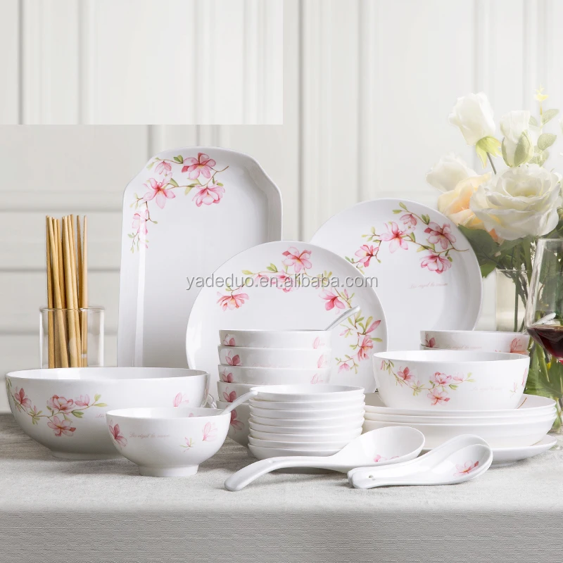Custom porcelain dinner plates bowl sets 42pcs restaurant ceramic serving dishes set