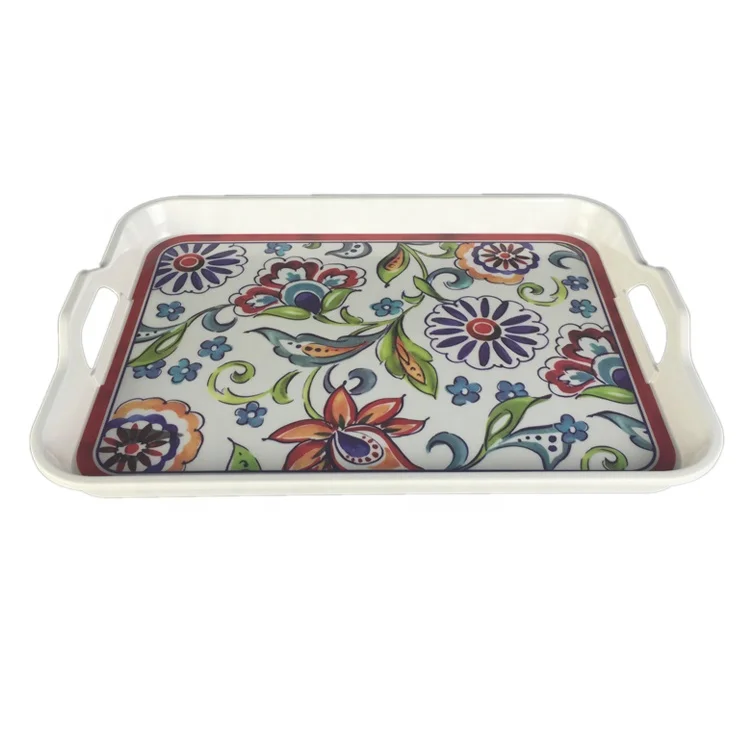 20 inch hard plastic hospital use plastic melamine tray wholesale with two handles