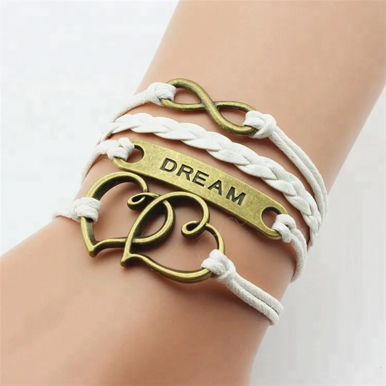 Dream Infinity Charm Vintage Twisted Wax Cotton Cord String Bracelet