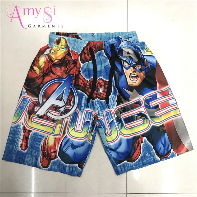 WSL003 assorted flower cartoon print boy polyester beach swimming surf board shorts for kids 4 - 8 years old