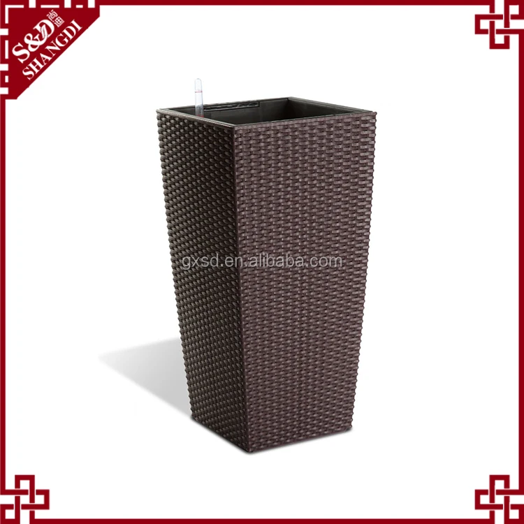 S&D All weather outdoor black rattan planter hight qantity hand made water proof plastic durable concrete flower pot molds