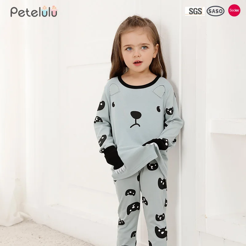 Customized Wholesale High Quality O-Neck Sleepwear Homewear Kids Bear Design Clothing Sets Baby Cotton Pajamas For Boys Girls