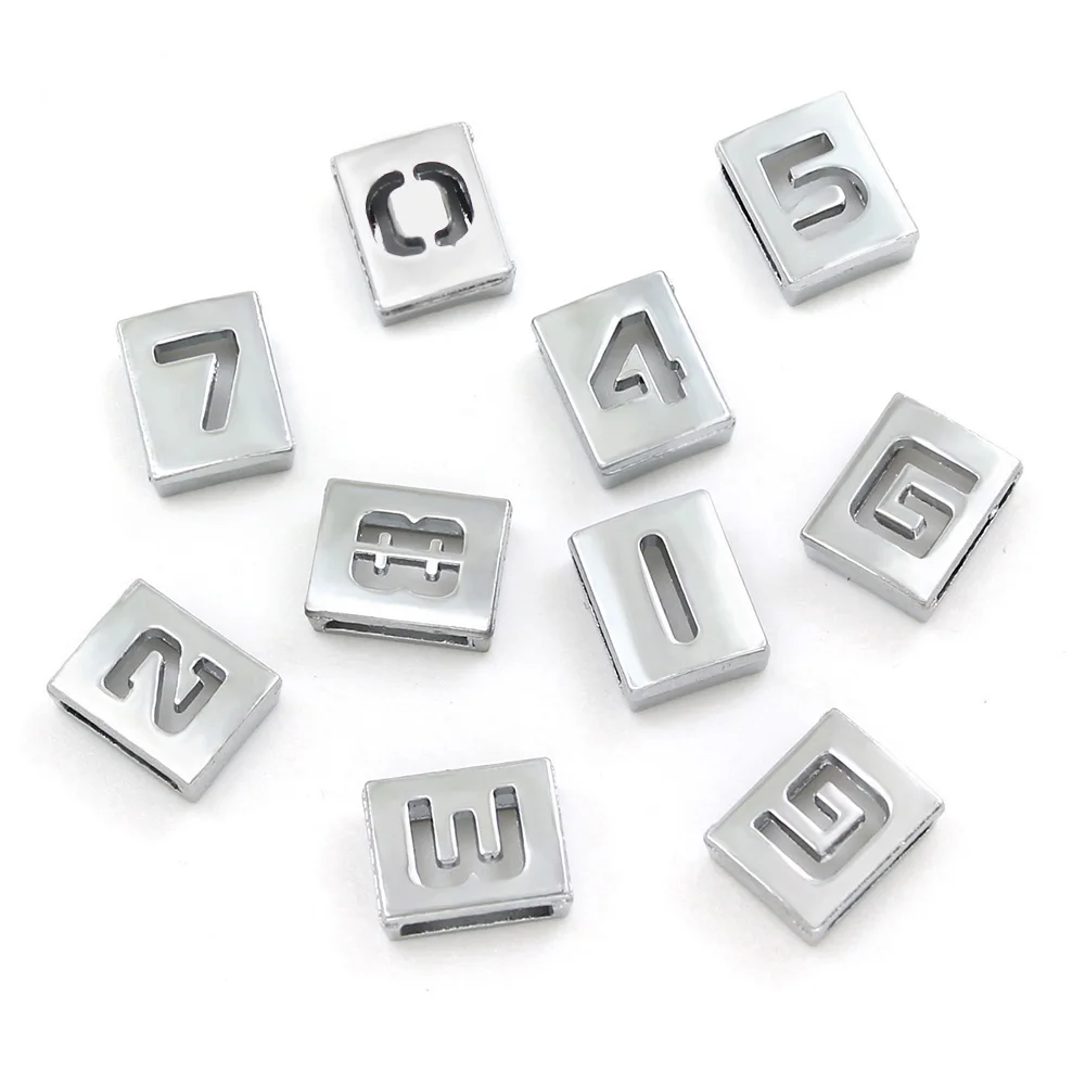 
Wholesale Alloy Silver Hollow Number Slide Charms Fits For Diy 8mm Bracelets And Belts, Customized Personalized Slide Charms 