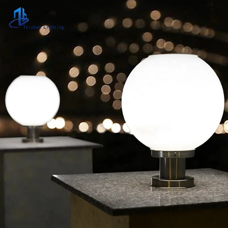 350MM round plastic solar fence post lights main gate pillar light villa garden park bollard top ball lamp lighting landscape